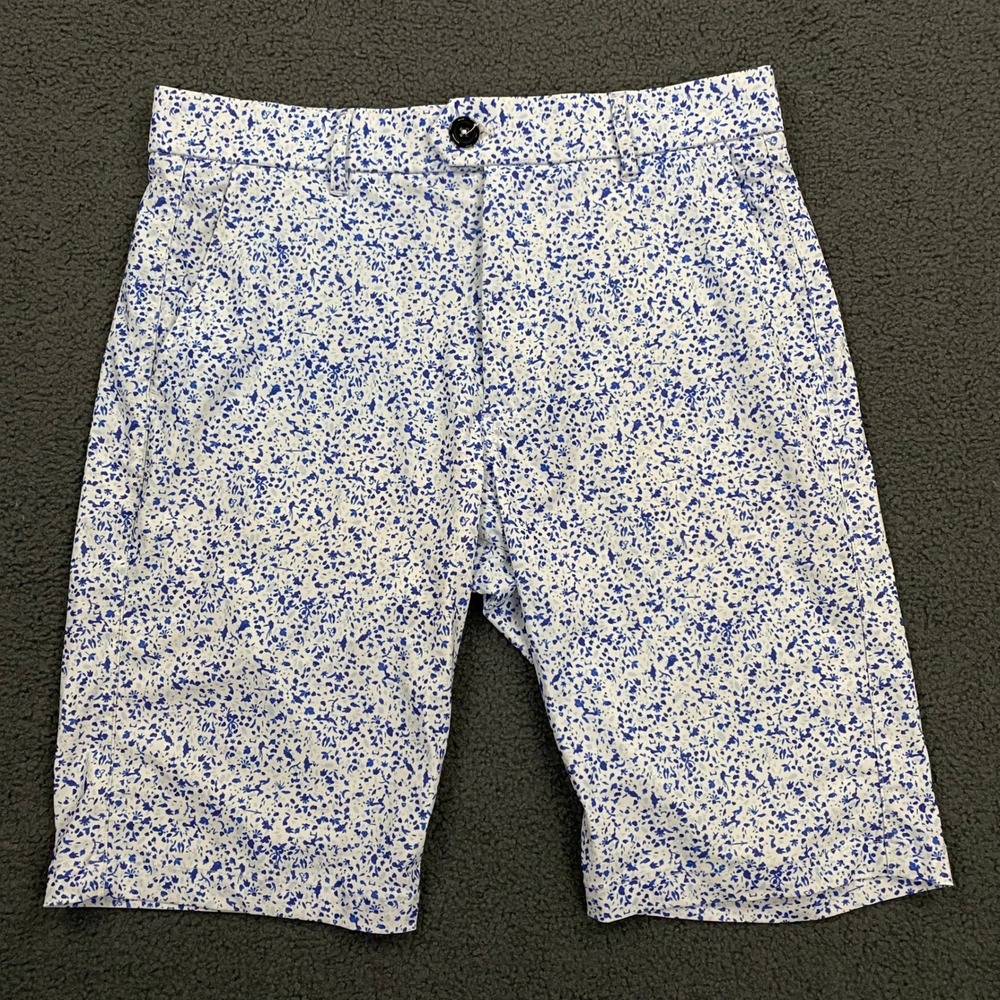 Greyson Montauk Performance Golf Shorts Men 30 White Blue Floral Stretch